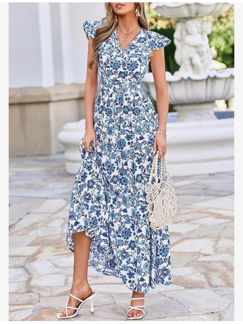 PRETTYGARDEN Blue Floral Summer Maxi Dress